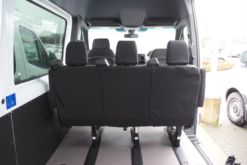 Custom fit seat covers for 3 passenger bench with headrests on 2020 Mercedes Sprinter